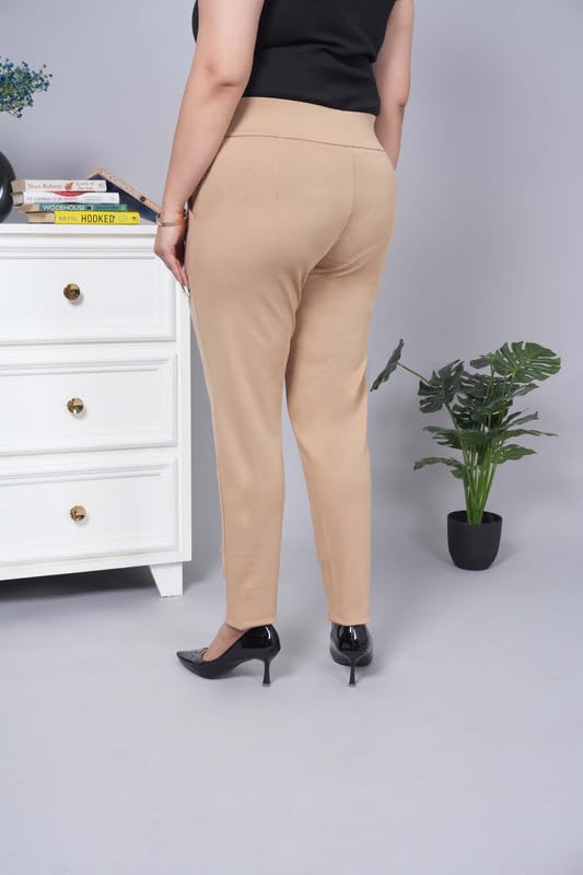 Image of Mlada Women's Solid Cotton Lycra High Waist Ankle Length Tummy Tucker Jeggings Trouser with 2 Side Pockets | Office Wear Summer Pants | Regular Fit, Stretchable, Comfortable & Stylish Everyday Bottoms