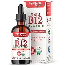 LIQUIDHEALTH USDA قطرات سائلة من ميثيل فيتامين ب 12 ميثيل كوبالامين مع عصير الكرز اللاذع - تعزيز الطاقة ودعم المناعة وتحسين الذاكرة والتركيز - الولايات المتحدة الأمريكية مصنوعة ونباتية وغير معدلة وراثيًا (2 أونصة)