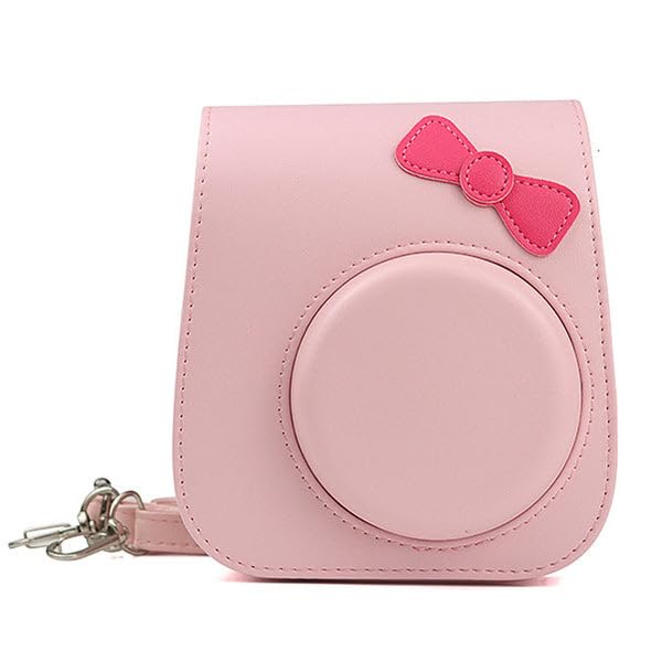 ZENKO PU Leather Protective Camera Case Pouch for Instant Mini 11, Mini 9 Instant Camera Carrying Bag with Adjustable Shoulder Strap- Pink Bowknot-image-10
