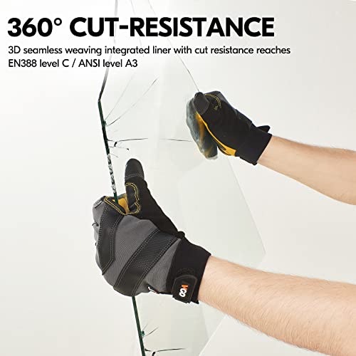 Vgo... Cut Resistant Gloves,Safety leather Work Gloves,Mechanic Gloves,HPPE Anti-cut Liner,Hand Protection,EN388 level C - Image 3