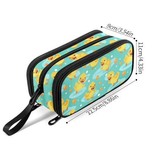 Image of Fustylead Cute Yellow Duck Playing on The Water Large Pencil Pen Case Stationery Bag 3 Compartments School College Office Organizer