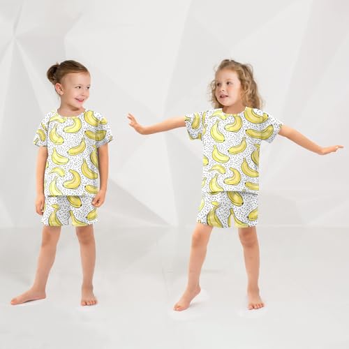 Yellow Banana Pattern Pajama Set, Short Sleeve Cotton Sleepwear Nightwear4