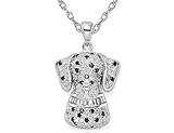 Sterling Silver Dalmatian Dog Pendant Necklace with Cubic Zirconia (CZ) s and Chain
