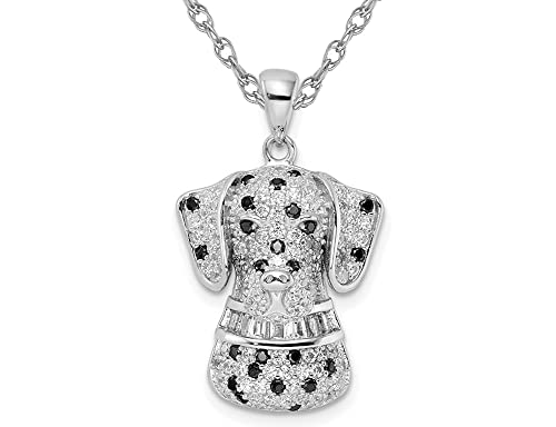 Sterling Silver Dalmatian Dog Pendant Necklace With Cubic Zirconia (Cz) S And Chain #TOP6