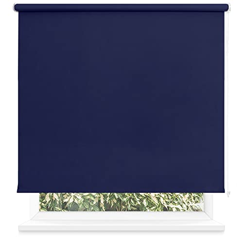 Estor Enrollable Opaco 45 x 200cm (Ancho x Largo), Blackout para Puertas y Ventanas, Medida de la Tela 40 x 195cm (Marino)