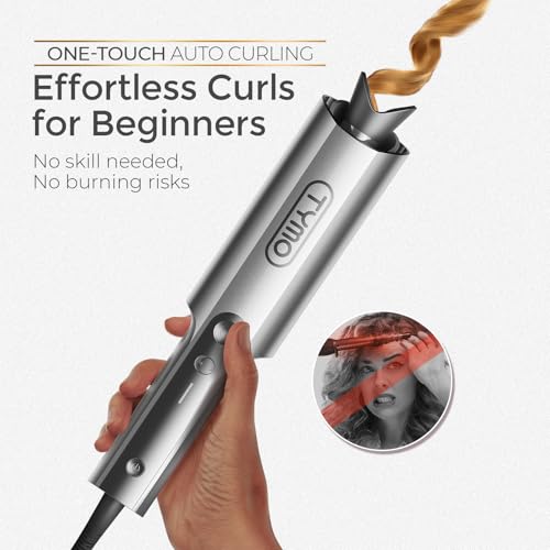 Image of TYMO CurlPro Plus Automatic Rotating Curling Iron - Upgraded Long Barrel Curling Wand for Long Hair, Ceramic Hair Curler for Women, Anti-Scald, Tangle-Free, 600M Ionic, Dual Voltage, Grey, 1 Inch