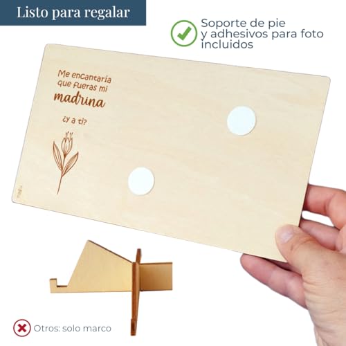 Miniatura 6 de Nagu Marco De Fotos De Madera - Regalos Personalizados - Quieres Ser Mi Madrina - Recuerdos Bautizo Para Bebé - Foto 10x15 Cm - Soporte Para Mesa - Trasera Lisa Para Dedicatoria Especial