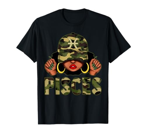 Pisces Queen Black Women Cap Hat Camo Afro Girl Zodiac T-Shirt