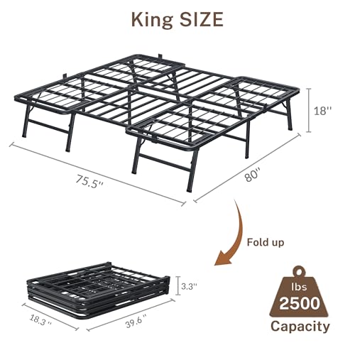 VIPSHOW 18 Inch King Metal Bed Frame Folding Bed Frame Tool-Free Assembly Mattress Foundation No Box Spring Needed Platform 2500lbs Heavy Duty Steel Slats, Noise-Free, Easy Assembly, Black by VIPSHOW - Image 3