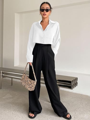 Image of Aahwan Women Polyester Regular Fit White Solid Button Up Drop Shoulder Casual Crop Long Sleeve Shirt