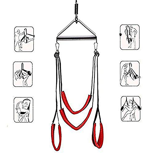 Adult Sex Swing Bondage Restraint Bdsm Sex Toy With Steel Triangle Frame Love Slings For Adult Couples With Adjustable Straps (Red, 440Lbs) #TOP7