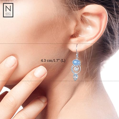 NOVICA Artisan Handcrafted Blue Chalcedony | Sterling Silver Birthstone | Dangle For Women | Sentimental For Women | Topaz Birthstone Earrings3