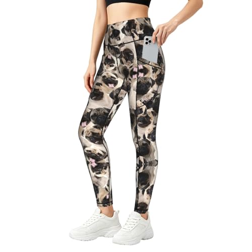Leggings de carlino deportivos con bolsillos de mujer para yoga y running