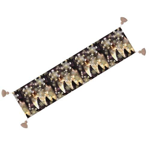 Chemin de table de Noël noir antidérapant avec pompon lavable