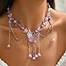 LOOKLITE Butterfly Fairy Necklace for Women,Vintage Charm Purple Butterfly Choker Necklaces Y2K Flower Tassel Chain Necklace Renaissance Fairycore Jewelry Fantasy Cosplay Costume Accessories APurple