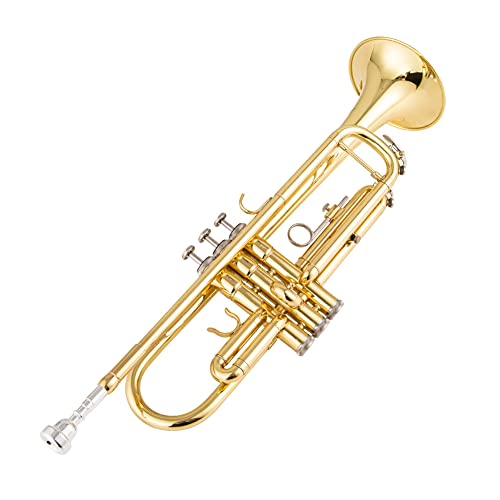 Aisiweier Bb Standard Trumpet Set For Beginner, Brass Student Trumpet Instrument With Hard Case, Cleaning Kit, 7C Mouthpiece And Gloves, Atr-2360, Golden (Golden) #TOP3