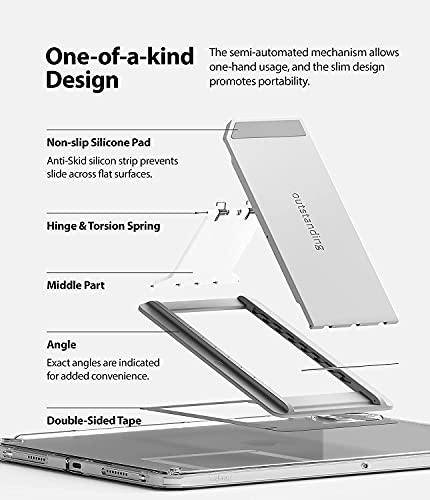 Image of Ringke Outstanding Multi-Angle Adhesive, Tabletop Spring-Action with Non-Slip Pad Stand for Tablets, E-Readers and Phones - Light Gray