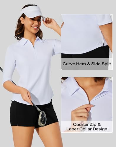 M MOTEEPI 3/4 Length Sleeve Womens Golf Polo Shirt Ladies Workout Tops Polo Shirts for Women Golf Pullover3