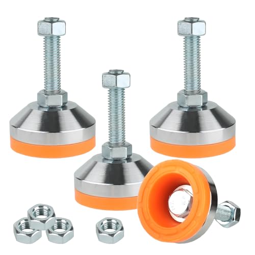 WUEIBUZUDAO Heavy Duty Leveling feet,Machine Leveling feet 2.36" Dia Base, Leveling feet M12 Thread, 1300 Lb Capacity,Capacity for Workbench, Machine, Cabinet, More(D60xM12xH50,4 Pack,Orange)