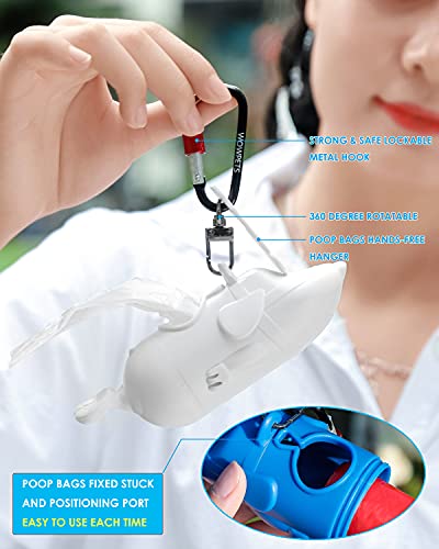 Image of Poop Bag Holder Dispenser with Used Waste Bag Carrier, Creative Styling, ABS Body, 360 Rotatable Lockable Buckle for Leash (White)
