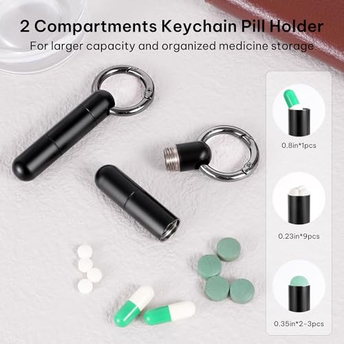 Image of Titanium Keychain Pill Holder,Mini Pill Case Keychain,Waterproof Pocket Pill Case,Small Pill Container for Travel Purse(2 Compartment)