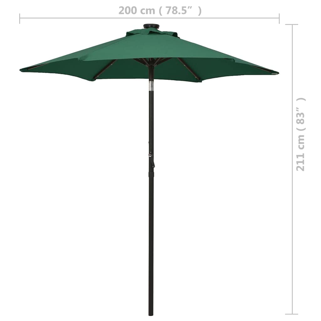 Sombrilla de Jardín con 12 LED y Diseño Inclinable, Impermeable y con Protección UV, Plegable y Portátil para Terraza, Patio o Jardín, Poste de Aluminio y 6 Varillas