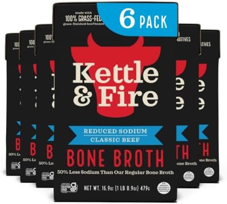 Kettle and Fire Reduce Sodium Beef Organic Bone Broth, Keto, Paleo, and Whole...