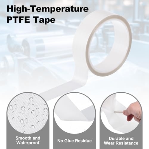 Image of PATIKIL Heat Resistant Tape, 1 Inch x 33 Feet High Temperature Tape PTFE Adhesive High Heat Tape Waterproof for Vacuum Sealer Machine Insulation Protection, White, 0.18mm Thick
