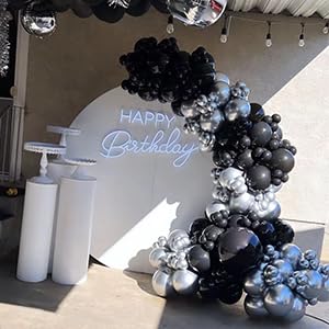 Image of Black and Silver Balloons Arch Garland Kit, 134pcs Metallic Chrome Silver and Black Balloons with Different Size for Birthday, Graduation, Baby Shower, Disco New Years Party Party Decoration