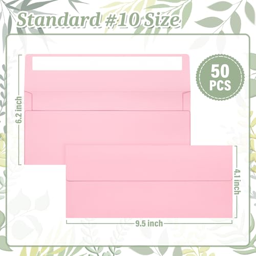 Image of Mulbozy 50Pcs #10 Pink Envelopes Letter Size Windowless Self Seal Security