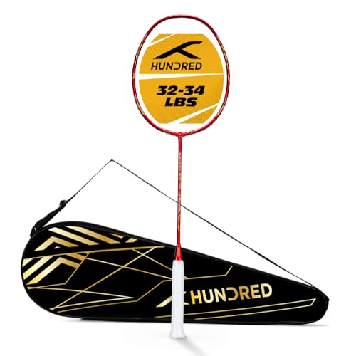 Image of Hundred T-Fusion 300 Unstrung Badminton Racket with Full Cover | 83 Grams | Maximum Tension ≤32 to 34 lbs (Red)