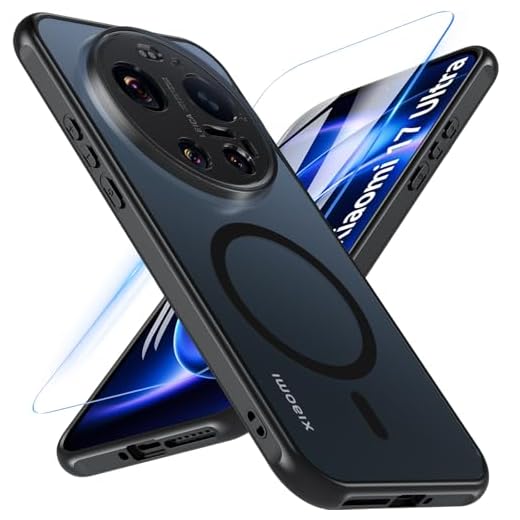 Fin2feel für Xiaomi 17 Ultra Hülle, Magnetisch für Xiaomi 17 Ultra Case für Magsafe mit Panzerglas, Matt Translucent Stoßfest Kratzfeste Cover Dünn Schutzhülle Handyhülle für xiaomi 17 Ultra, Schwarz