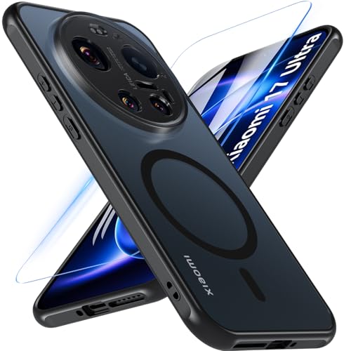 Fin2feel für Xiaomi 17 Ultra Hülle Magnetisch für Xiaomi 17 Ultra Case für Magsafe mit Panzerglas Matt Translucent Stoßfest Kratzfeste Cover Dünn Schutzhülle Handyhülle für xiaomi 17 Ultra Schwarz