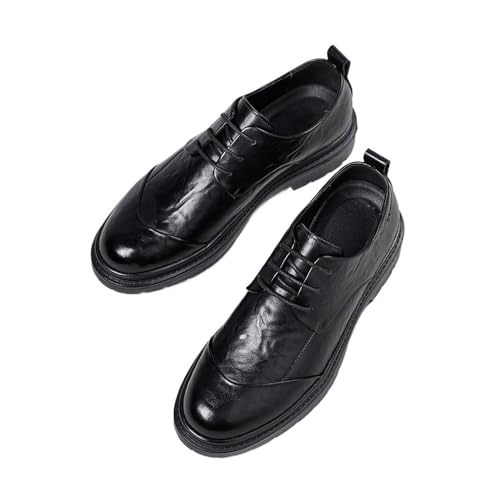 Young Men's Leather Shoes Business Casual Men's lace-up Shoes Oxfords(Black,9.5)