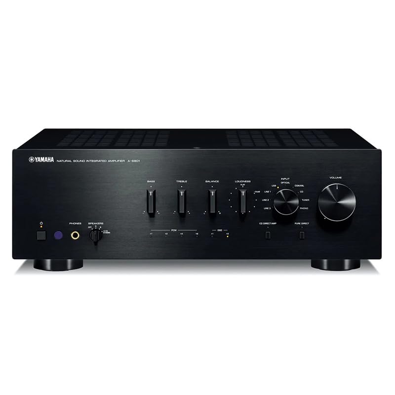 Image of Yamaha A-S801 Amplifier Bundle w /AudioQuest Jack Russell Cable (Black) | Integrated amplifier with ESS DAC, USB DAC, optical /coaxial inputs, and AudioQuest Jack Russell 4m RCA subwoofer cable