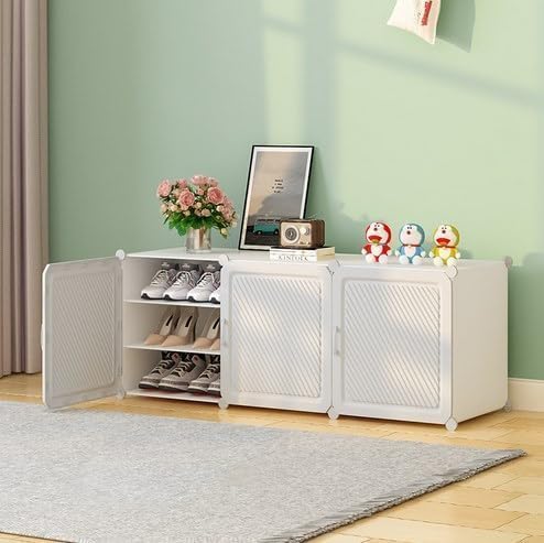 Image of Mevigo Plastic Shoe Rack for Home with Door |9- Tier Stackable Shoe Organizer | Holds 18-Pairs |Waterproof & Dustproof | DIY Modular Shoe Cabinet |Chappal Slipper Stand for Bedroom
