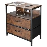 PONROL 23”L*11”W*25”H Rustic End Table with Charging Station & USB Ports, Entryway Narrow Side Conso