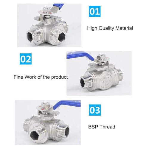 Vanne de commutation eau à trois voies en acier inoxydable type T filetage 1/2
