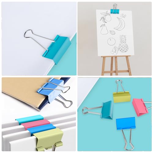 Image of Ufmarine Large Binder Clips 1.6 inch Length, (40 Pcs) Colorful Paper Clips Large for Office
