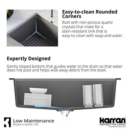 Karran 34" Undermount Large Single Bowl Quartz Farmhouse Workstation Kitchen Sink In White #TOP6