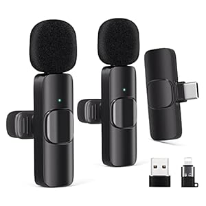 Wireless Lavalier Microphone for Android/iPhone/Computer/Laptop, Wireless Mic for iPhone15 with Noise Reduction Chip, Mini Microphone for Recording Podcast YouTube, TikTok(2 Pack)