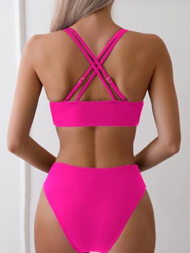 Image of Fanuerg Women's Sexy V Neck Bikini Sets Hollow Out Two Piece Swimsuits Cutout Mid Waist Bathing Suit