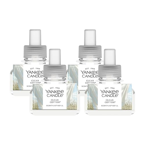 Yankee Candle ScentPlug Refill for Plug in Air Fresheners, Scented Oil Refills, Long Lasting Home Fragrance, Clean Cotton (Pack of 4)