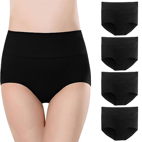Cocila Bragas Mujer Algodón Elástico Culotte Cintura Media Ropa Interior Cómodas Y Suaves De Talle para Calzoncillos Elásticos Total 4P (Black, XXXL) Panties Tallas Grandes Lencería Femenina