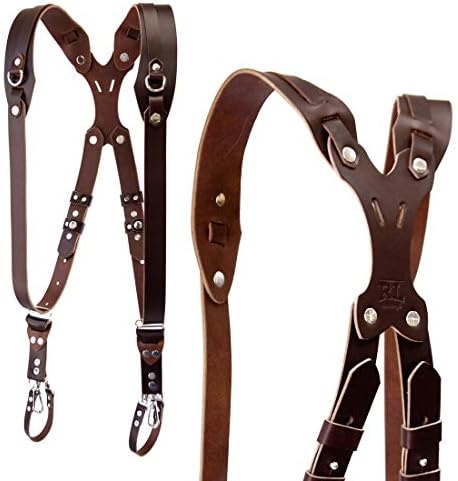 Clydesdale Pro-Dual Handmade Leather Camera Harness, Sling & Strap RL Handcrafts. DLSR, Mirrorless, Point & Shoot Made in The USA (Coffee, Medium)