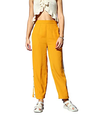 Image of PANIT Women Stylish Mustard Solid Slitted Trousers