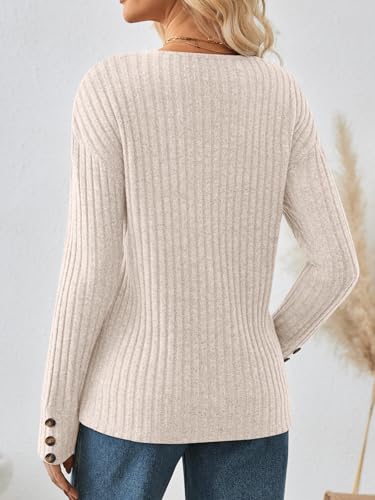 AUTOMET Womens V Neck Decorative Buttons Long Sleeve Shirt Fall Sweater Fashion Tops Dressy Casual Tunic Clothes Cute Trendy4