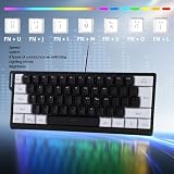 Yanmis Klawiatura Przewodowa, 60 Procent 61 Klawiszy Podświetlana Mechanicznie RGB Przenośna Klawiatura Komputerowa z Ergonomicznymi Nasadkami na Klawisze, do Pracy w Grach (czarny biały)