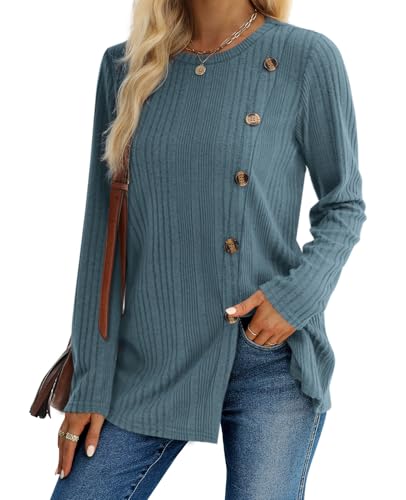 Image of XIEERDUO Long Sleeve Tops for Women Tunics Buttons Front Slit
