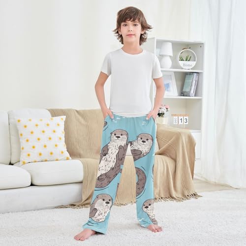 ZZXXB Lovely Otters Boys Long Pants Soft Trousers Elastic Waist Kids Lounge Bottoms with Pockets S-XL 6